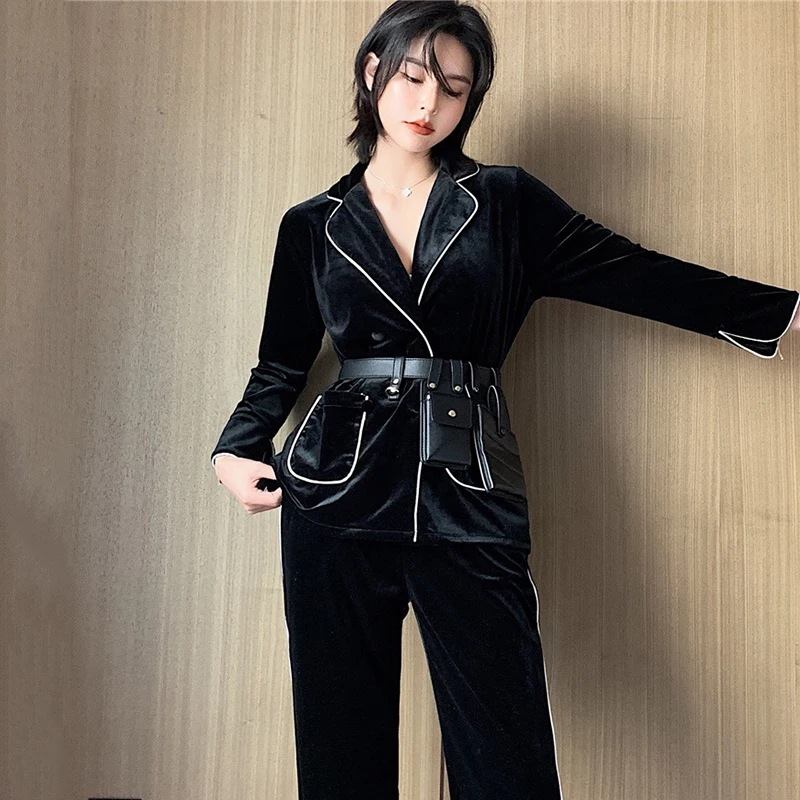 Женский бархатный халат-кимоно с отложным воротником 2 предмета | Женская одежда