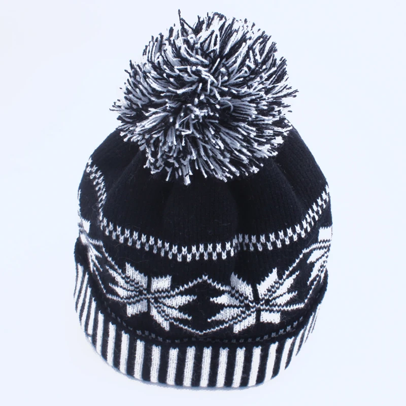 

Winter Folded Stripes Snow Pattern Hat Women Elastic Pompom Cap Unisex Outdoor Clothing Accessories Casual Printed Ladies Beanie