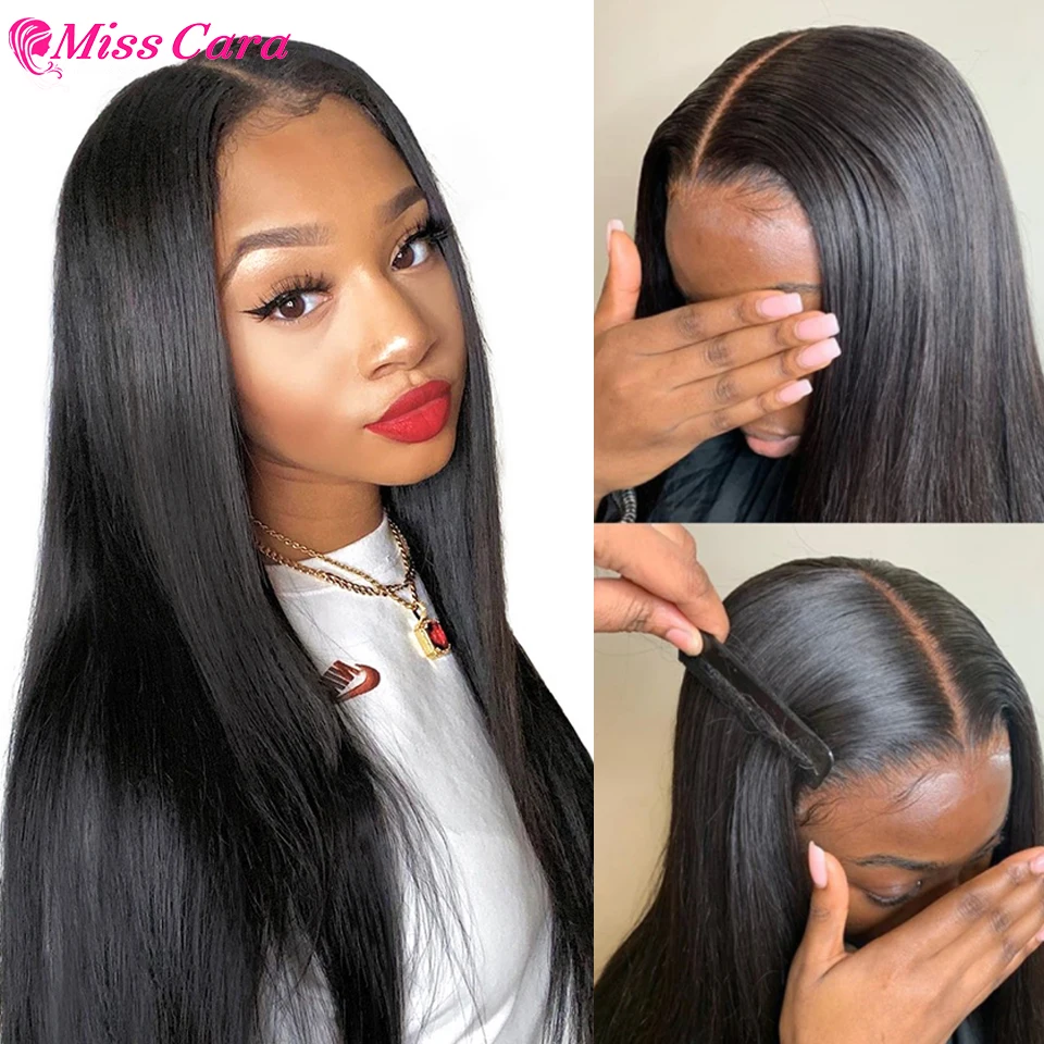 Malaysian Straight Lace Front Wig For Black Women 4X4 Lace Closure Wigs Miss Cara Straight Lace Human Hair Wig Short Bob Wig