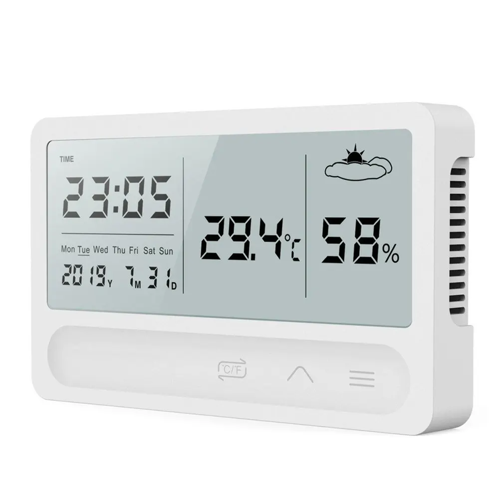 

Цифровой комнатный гигрометр-термометр, Точный Цифровой Измеритель температуры и влажности с будильником и дисплеем даты/времени в спальн...