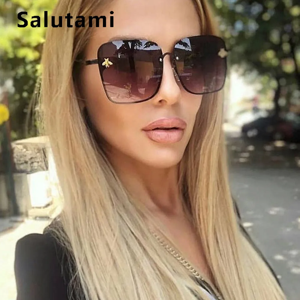 Бренд Little Bee, женские солнцезащитные очки, новинка, модные роскошные дизайнерские квадратные мужские солнцезащитные очки, Винтажные Солнцезащитные очки больших размеров из сплава