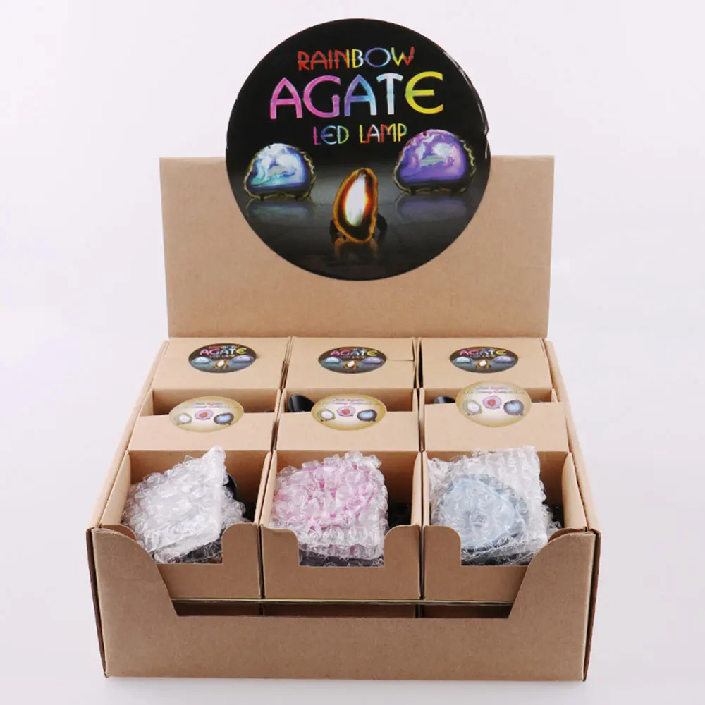 Ночной светильник с нарезкой из агата семь цветов минеральный камень геод друза