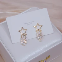 plated 14k real gold shine tassel crystal star women earring popular high quality zircon drop earring bohemia wedding jewelry