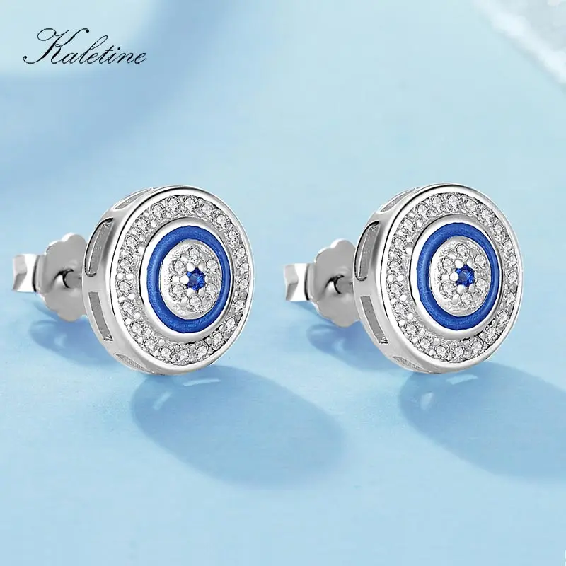 Kaletine, сережки от сглаза, 925 пробы, серебряные серьги-гвоздики для женщин, Голубой цирконий, Фатима, Лаки, турецкие серьги, модное ювелирное изделие