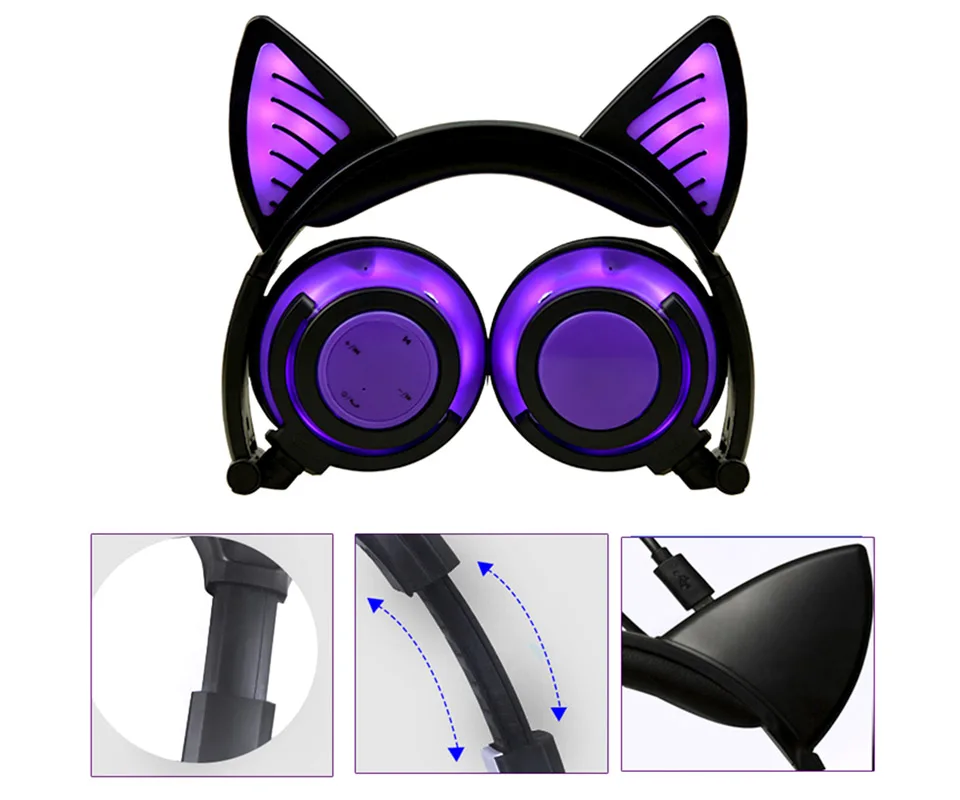 

LED Cat Ears Wireless Bluetooth Headphones Earphones Earbuds Mobile Phone Computer Magic Light Foldable Cute Child Gift For Girl
