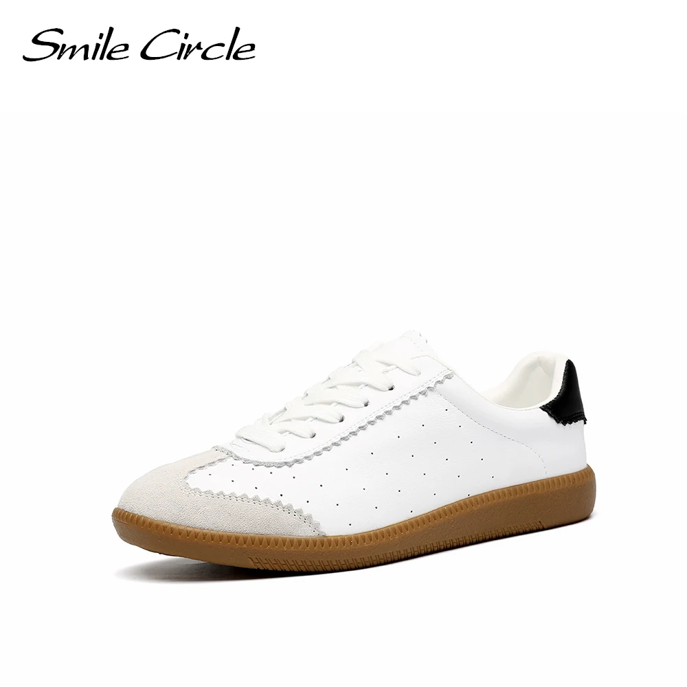 

Smile Circle Women Sneakers Flat Platform Shoes Spring Breathable Casual Shoes Women White Leather Lace-up low-top trainers