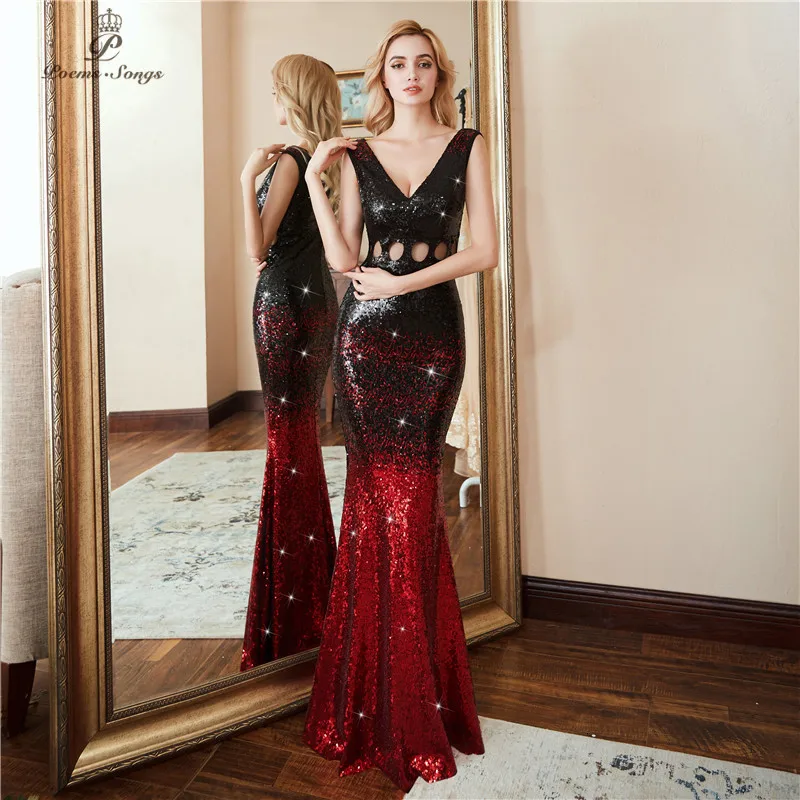 Стихи песни полое вечернее платье Выпускные платья vestido de festa роскошное красное черное длинное вечернее платье с блестками