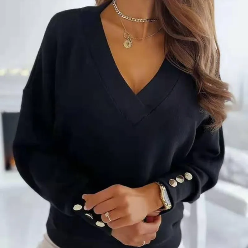 

2021 Spring New Long Sleeve Knitted Sweater Women V-neck Jumper Sweaters for Women Button Loose Office Lady Casual Pullover