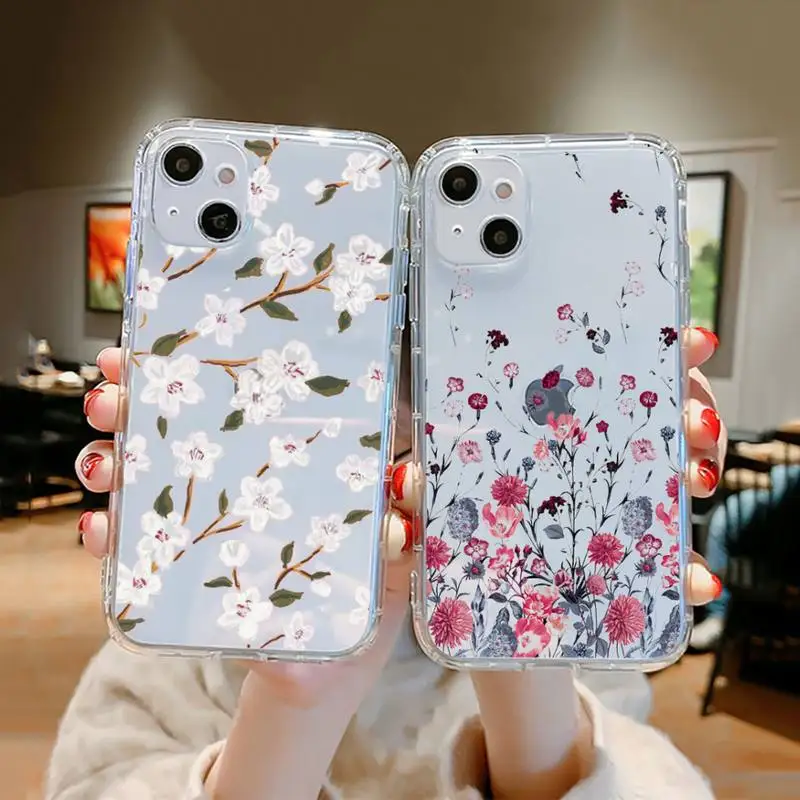 

Fashion Cute Flowers Phone Case Clear Transparent for iPhone 11 12 13 mini pro XS MAX 8 7 6 6S Plus X 5S SE XR 2020