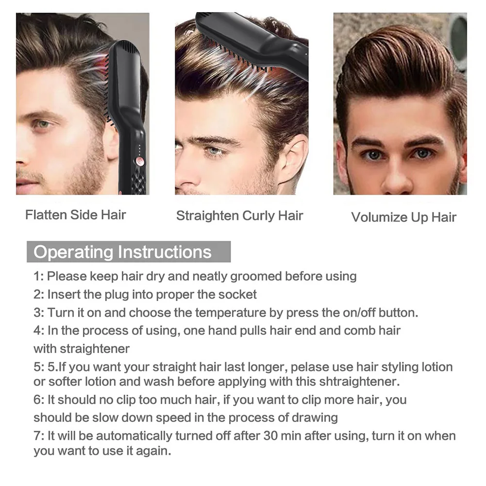

2019 Hot High Quality Hair Straightening Brush Beard Straightener Brush 3-in-1 Ionic Straightening Comb for Men Women t6