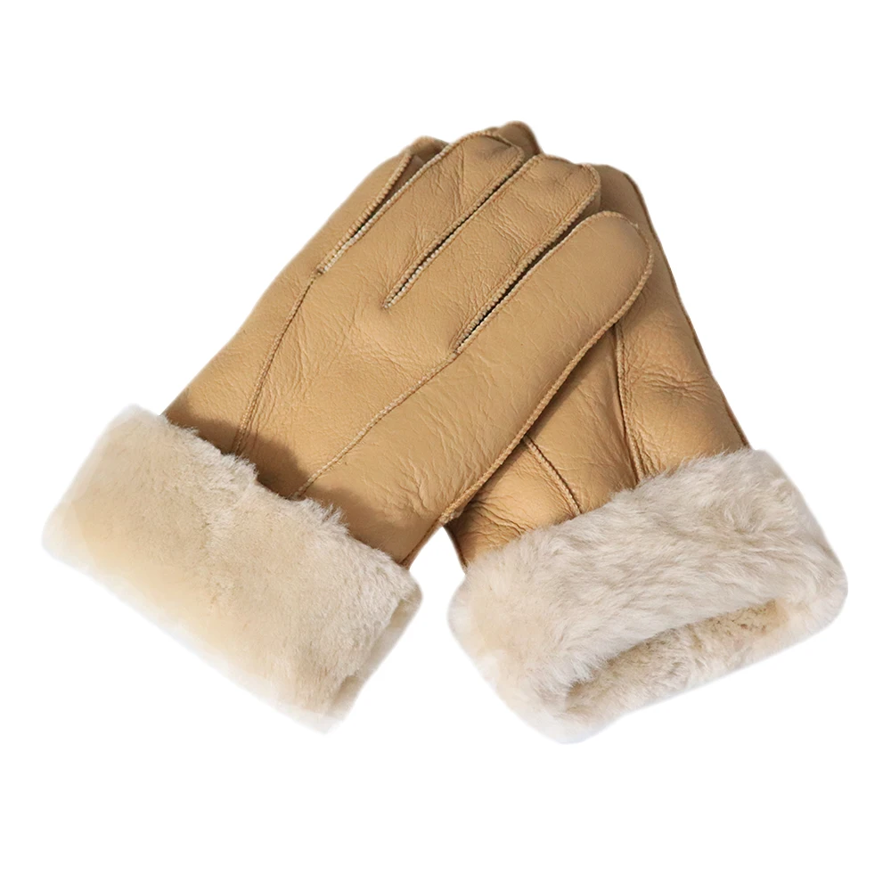 Высококачественные мужские кожаные перчатки зимние меховые теплые из овчины