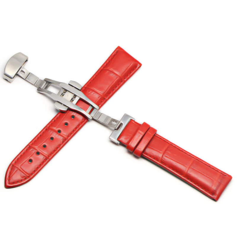 Кожаный ремешок 12-24 мм Универсальные часы с пряжкой-бабочкой стальной пряжкой