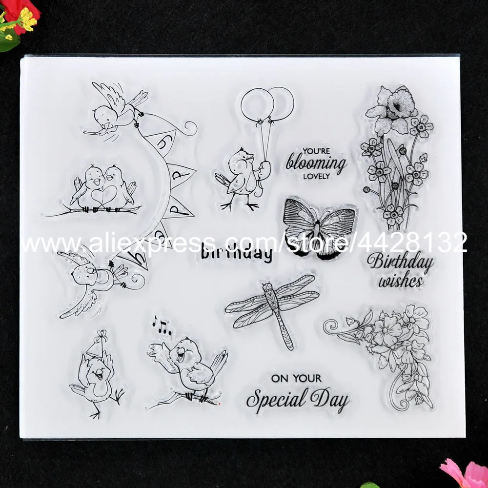 С желаниями на день рождения птица Бабочка цветы специальная Скрапбукинг фото