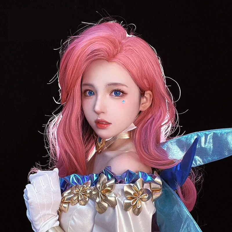 

New LoL KDA Seraphine Cosplay Wig Women Loose Wave Straight Pink Mixed Purple Wigs Heat Resistant Synthetic Hair Halloween