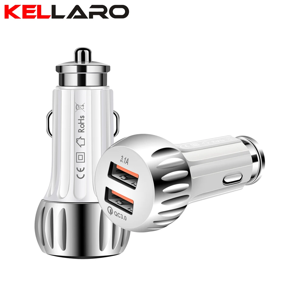 

KELLARO USB Wireless Fast Car Charger QC3.0 Dual Ports Quick Car Charging for IPhone 12 Pro Xiaomi Huawei All Mobile Phones