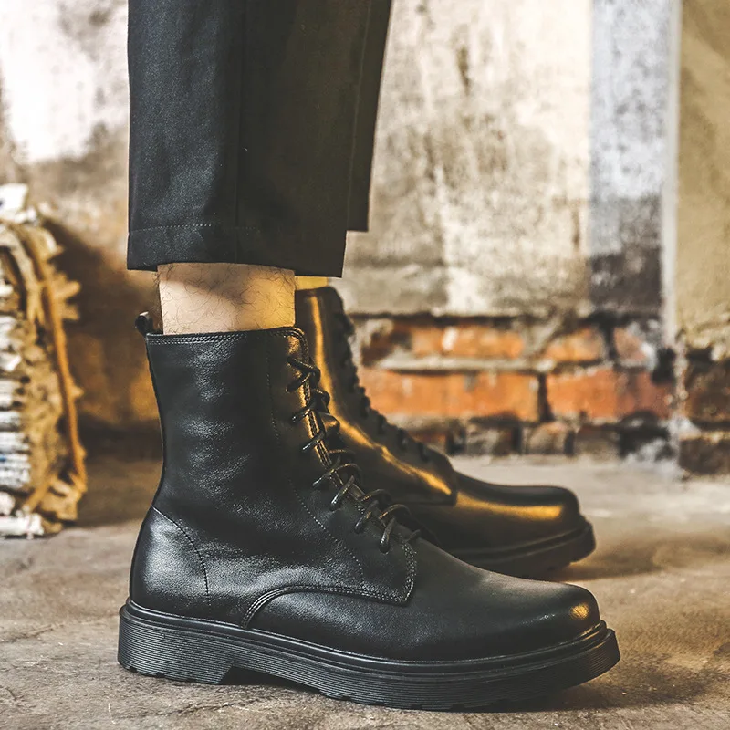 

New Men Fashion Boots British Vintage Genuine Leather Boots Autumn Winter Plus Velvet Warm Men's Ankle Boots