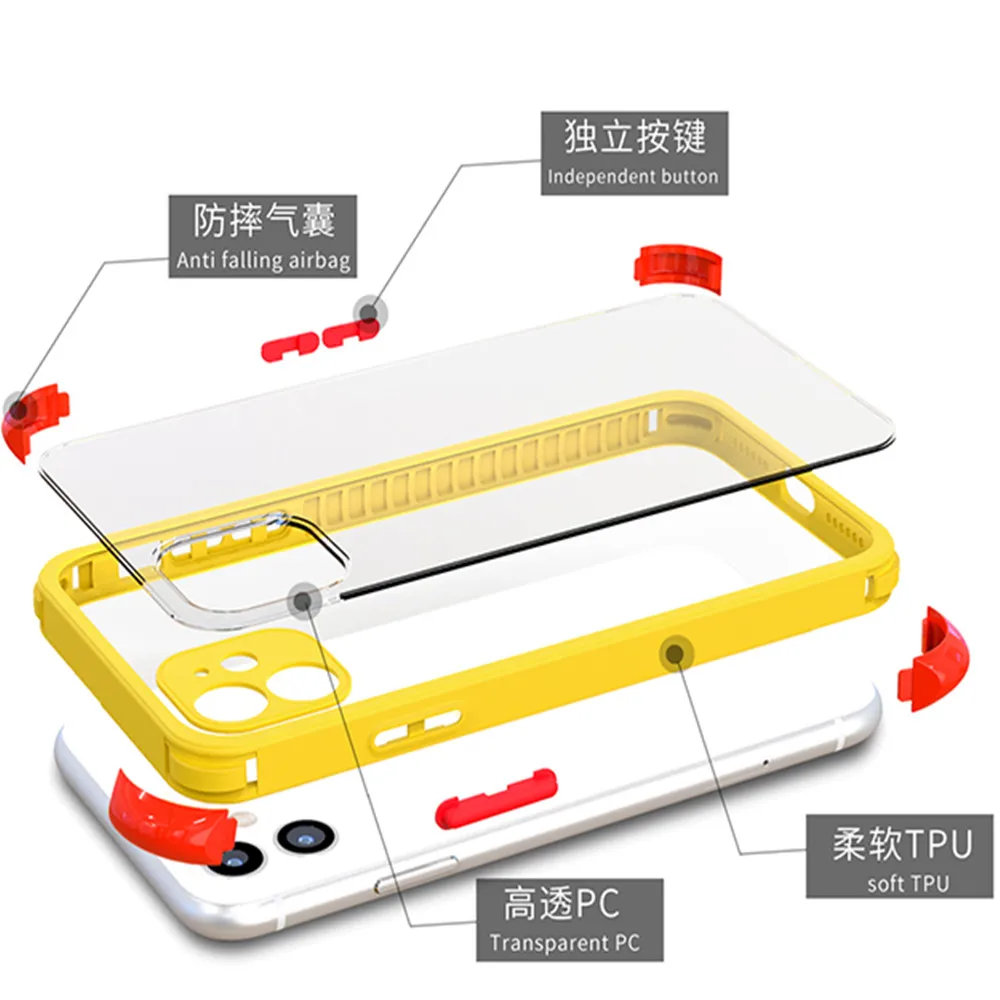 

Anti-knock Phone Case for iPhone 12 mini SE 2020 11 Pro Max XR XS Max 6s 7 8 Plus Soft TPU Frame Transparent PC Shockproof Cover