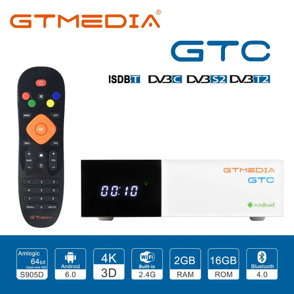 GTMedia GTC Android 6 0 TV BOX DVB T2/S2/C Amlogic S905D 2 Гб оперативной памяти 16 встроенной Поддержка M3U