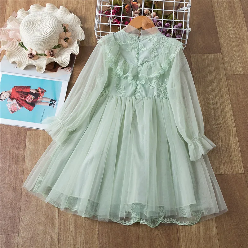 

Princess Lace Dress Little Girls Birthday Party Costume Children Bridesmaid Costume Long Sleeve Dress Children Autumn Clothing