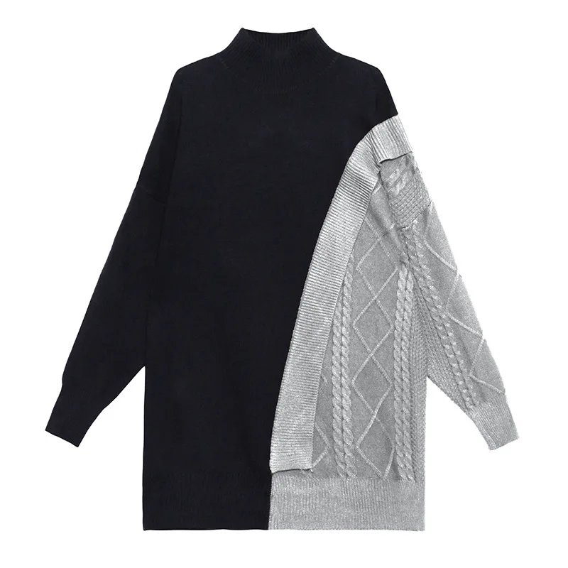 

Winter Ladies Turtleneck Sweater Dress Plus Size Loose Patchwork Thick Oversized Women Pullover Knitwear Streetwear Vestido