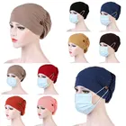 Женский тюрбан с пуговицами, простой однотонный головной убор, держатель для маски, головной платок, мусульманские шапки, повседневные тюрбанты для женщин