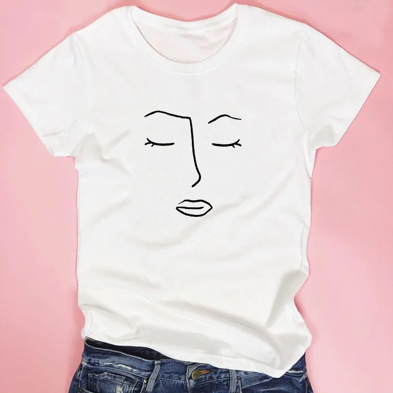 

Топ, Женская Популярная летняя футболка Tumblr, женская одежда, Camiseta, художественные футболки с рисунком в стиле Харадзюку, футболка с линейным...