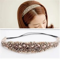 fashion women crystal rhinestone beads handmade elastic headband manual club beads measle headdress headwrap hair accessories