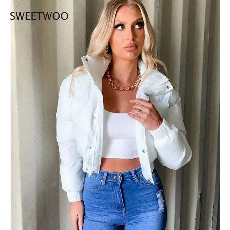 Women Short Puffer Jacket 2021 Winter Cotton-Padded Thick Parkas Zipper Winter Bubble Coat Warm Casual Hot Street Outfits New