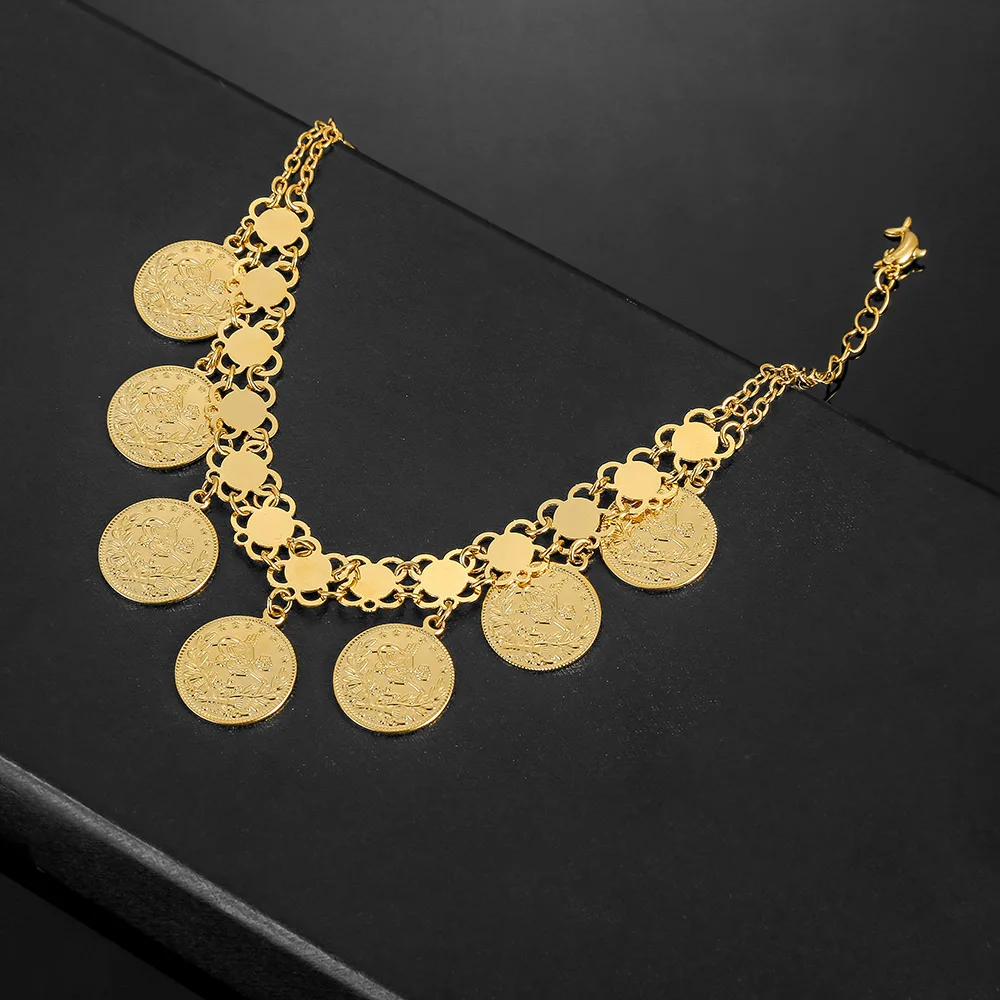 Браслет в виде Соединённых золотых монет для женщин турецкий браслет мужчин