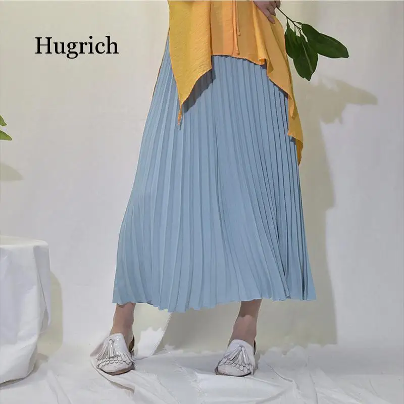 

Womens Vintage Pleated Midi Long Skirt Female Korean Casual High Waist Chiffon Skirts Jupe Faldas 18 Colors 2020 Autumn