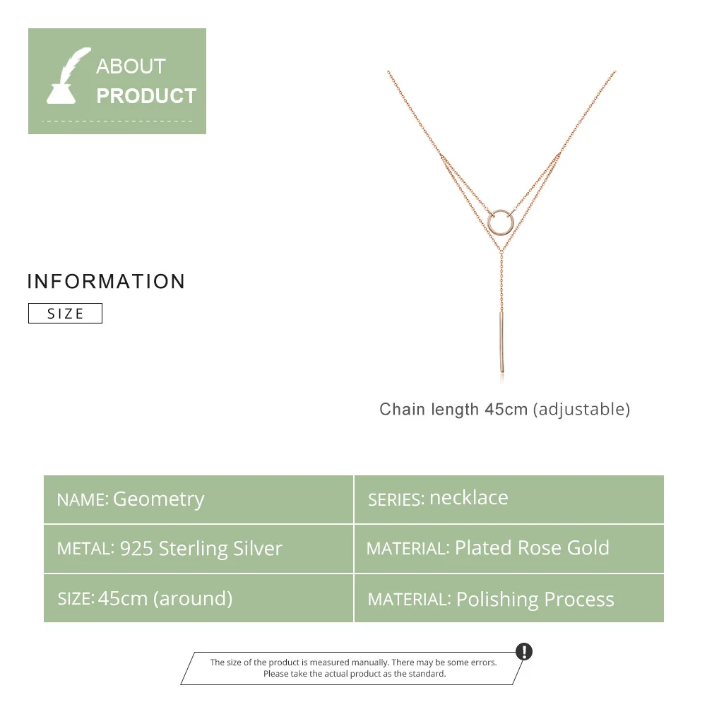 

bamoer Double Layers Geometric Choker Necklaces for Women Authentic 925 Sterling Silver Rose Gold Color Fashion Jewelry BSN078