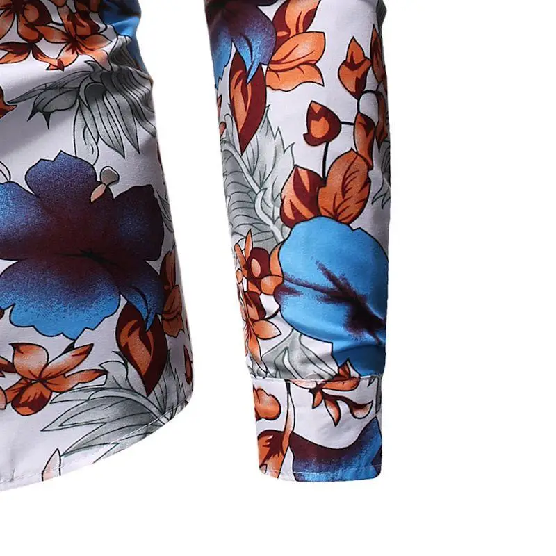 Модная Цветочная гавайская рубашка с длинными рукавами для мужчин Повседневное