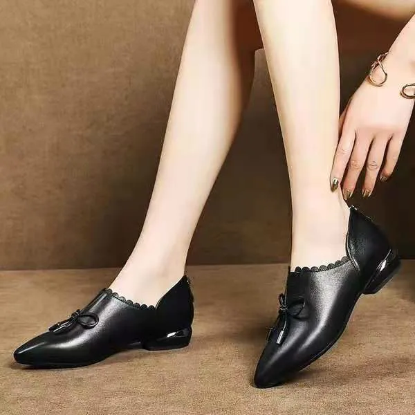 Женские туфли-лодочки с острым носком и бантом Сезон весна-осень лоферы без