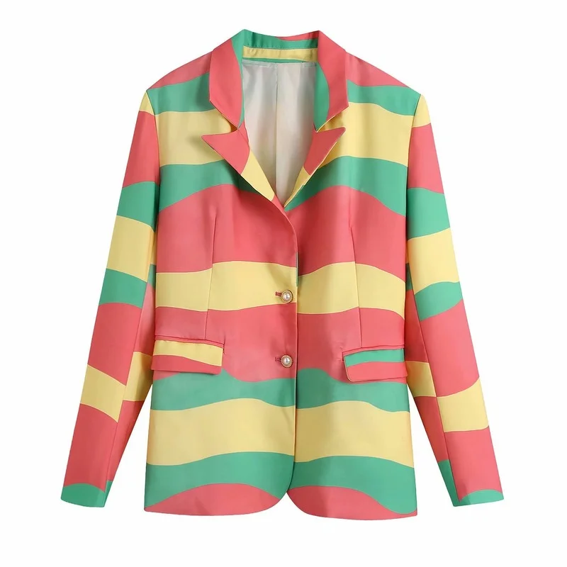 

2021 Autumn New Korean Women's Fashion Lapel Print Stitching Casual Small Suit Jacket Women's Fall Jacket for Women Blazer