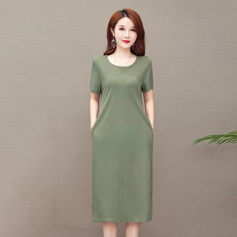 

Women Summer Casual Long Solid Dress 5XL Ladies New Stylish Black Round Neck Party Loose Dress Female Vestidos Clothing
