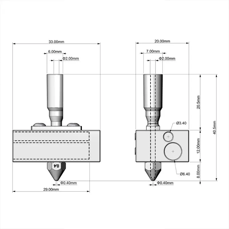 

1Set Hot End with 0.4MM Nozzle V2 Hotend Extruder Kit for Zortrax M200 3D Printer Heater Block Print Head Accessories