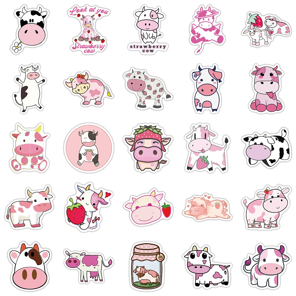 Pegatinas de dibujos animados de animales, calcoman&iacute;as de dibujos animados de fresa y vaca, para ordenador port&aacute;til, guitarra, tel&eacute;fono, bicicleta, coche, juguete, 10/30/50 Uds.-4