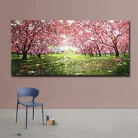 aesthetical cherry blossoms wall art landscape canvas painting colorful posters and prints pictures for living room home decor