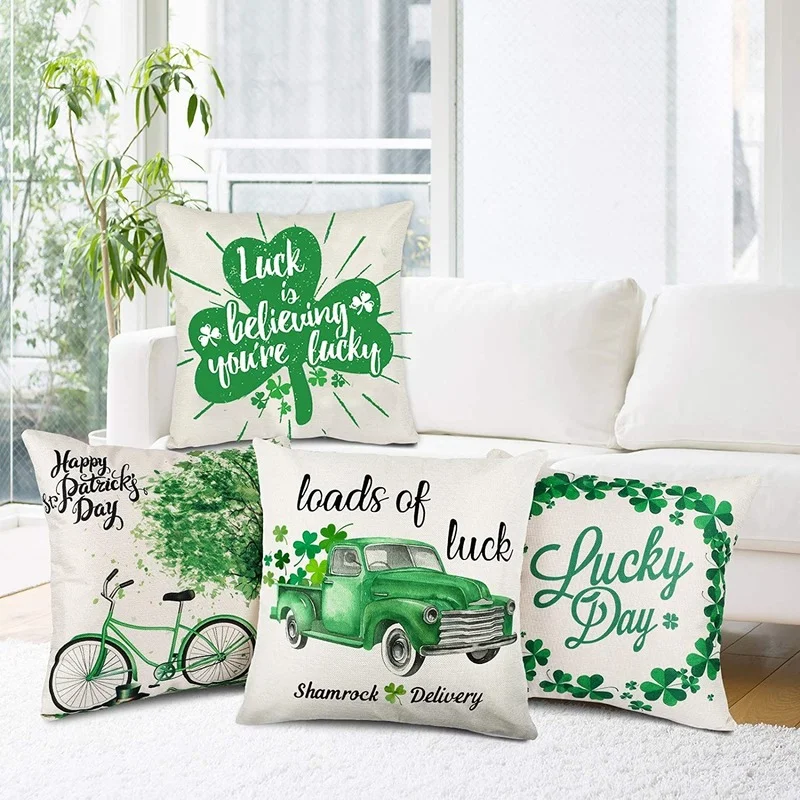 

Red truck linen pillow case green clover cotton linen cushion pillow case home decor four-piece pillow throw car seat cushion