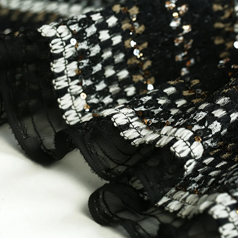 

145CM Wide 420G/M Weight Stripe Knitted Tweed Polyester Paillette Fabric for Autumn Spring Coat Jacket Dress DE1216