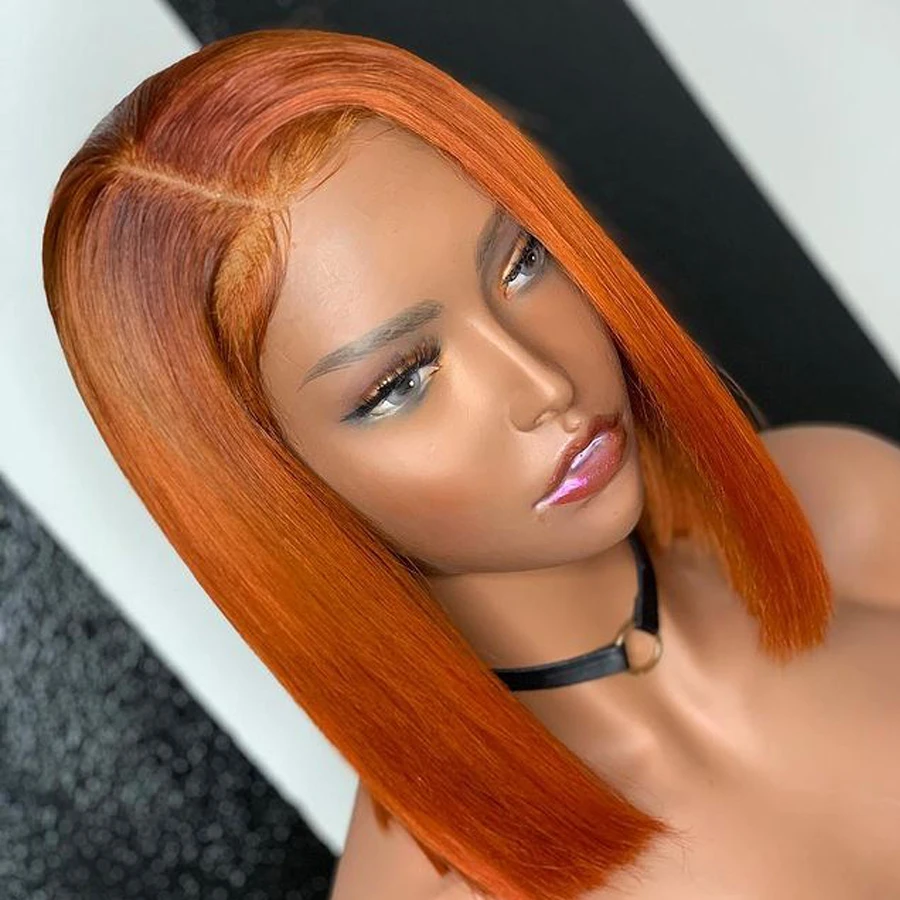 

Middle Part Ginger Orange 12-16inch Short Bob Synthetic Lace Front Wigs for Black Women Heat Fiber Hair Silky Straight Cosplay