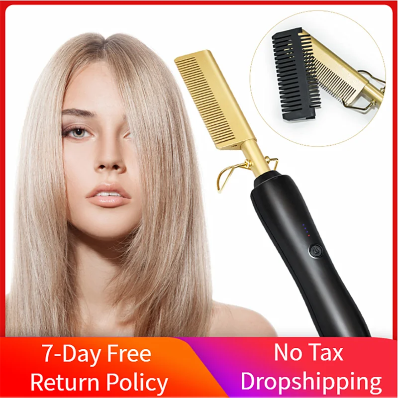 Выпрямитель для волос плоский утюжок щетка выпрямления горячий нагрев расческа