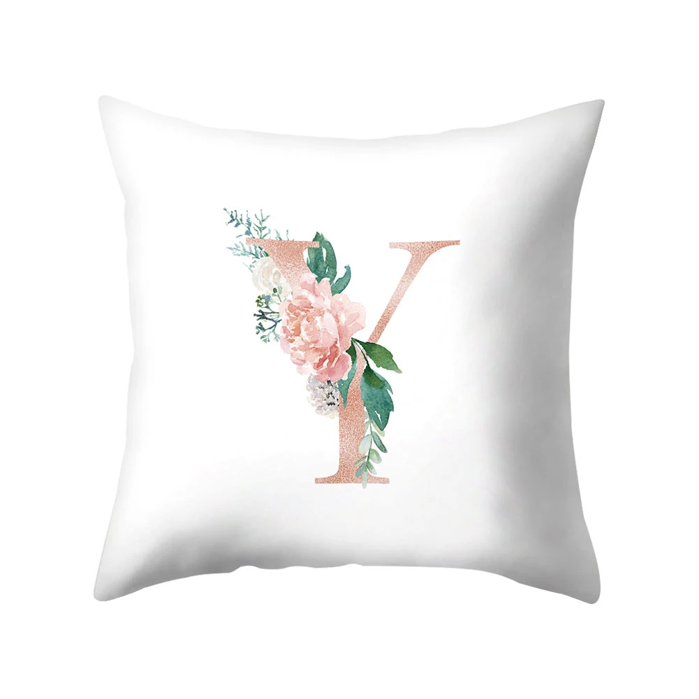 Чехол для диванной подушки 45*45 с алфавитом и цветочным принтом | Дом сад