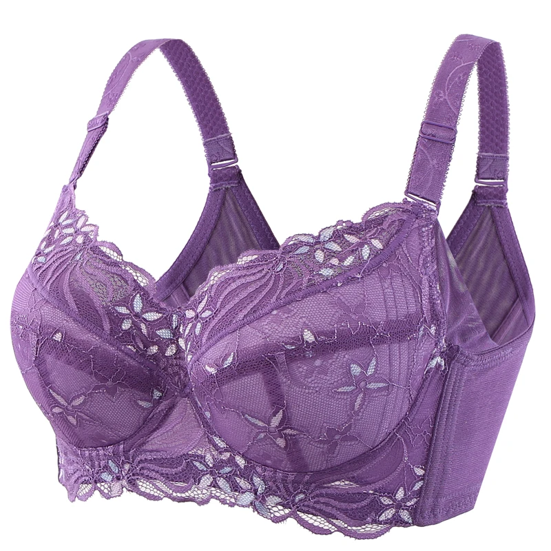 Женский полный охват на косточках размера плюс цветочный кружевной бюстгальтер