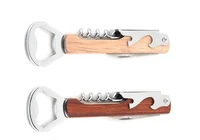 50pcs wood handle stainless steel hand held deluxe bottle opener corkscrew double hinge waiters wine bottle opener wholesale
