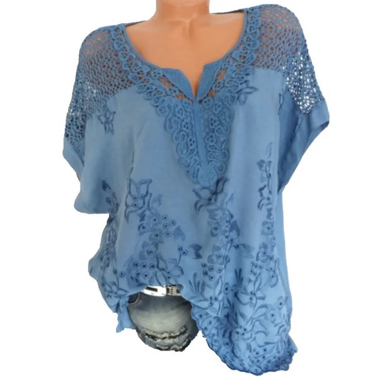 Женская кружевная блузка с вышивкой и вырезами летняя модная повседневная