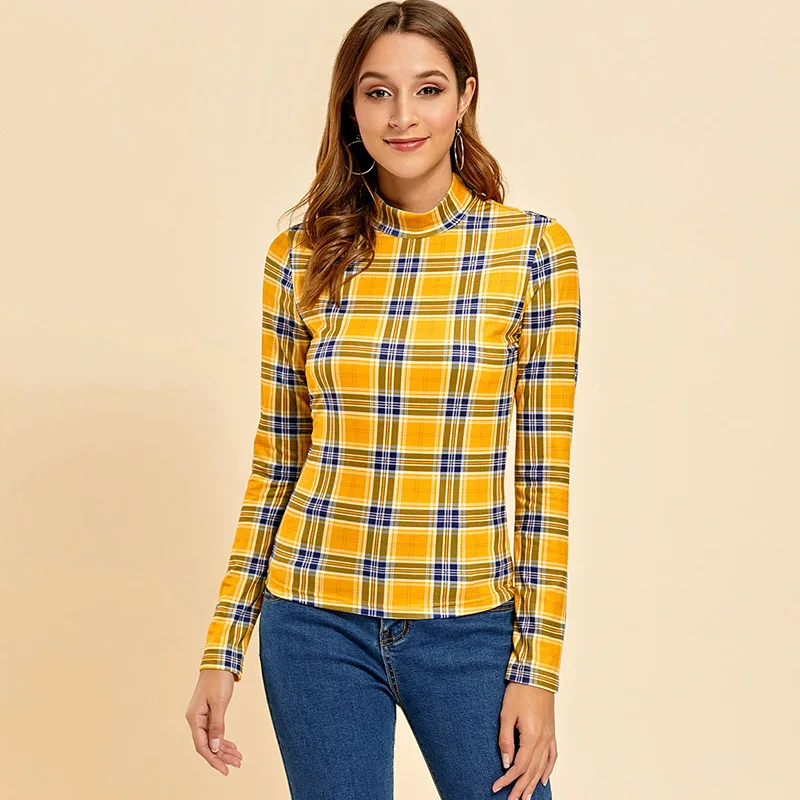 Heliar женская желтая клетчатая футболка с круглым вырезом OL тонкая укороченная