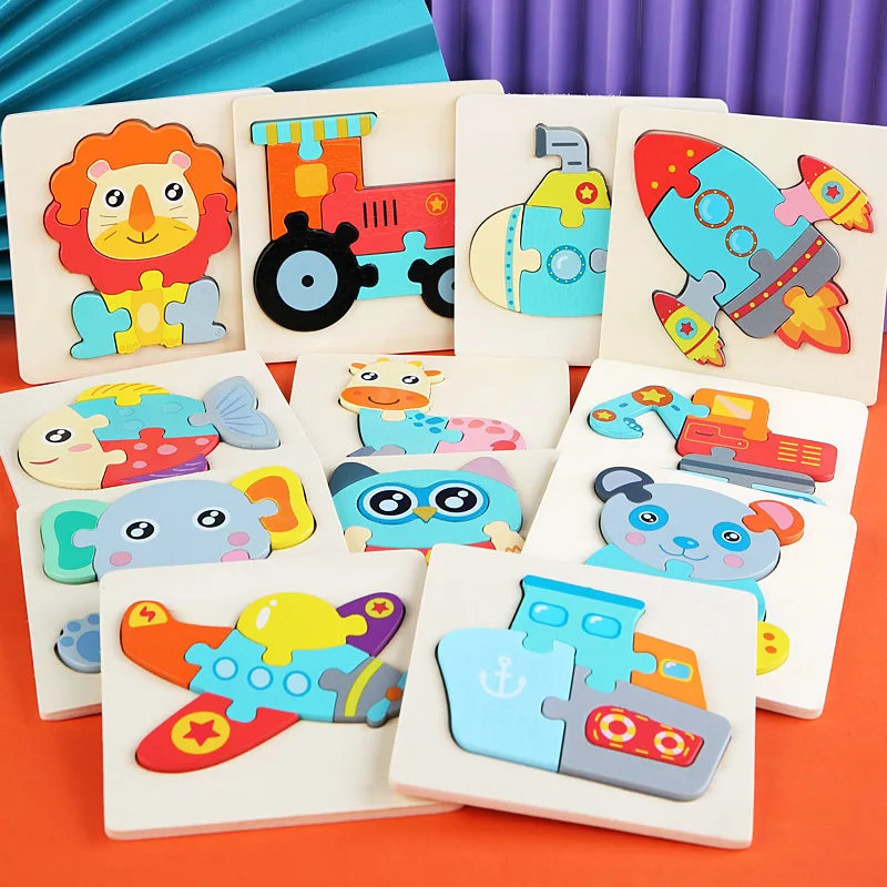 

3D Wooden Puzzles Cartoon Animals Kids Cognitive Jigsaw Puzzle Wooden Toys for Children Baby Puzzle Toy Games Christmas Gift