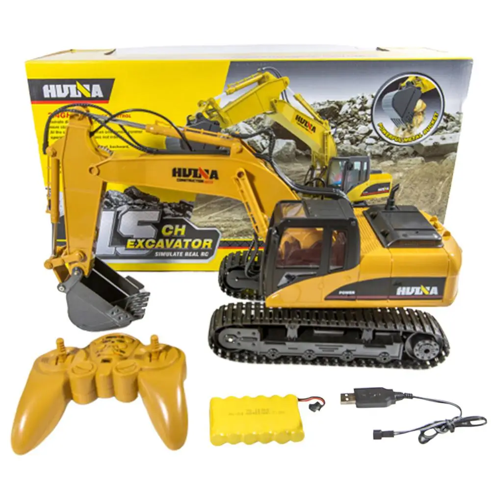 

HuiNa 1550 15CH 2.4G 1/14 RC Truck 680 Degree Rotation Metal Excavator Engineering Vehicle Cool Sound/Light Effect RC Truck Toy