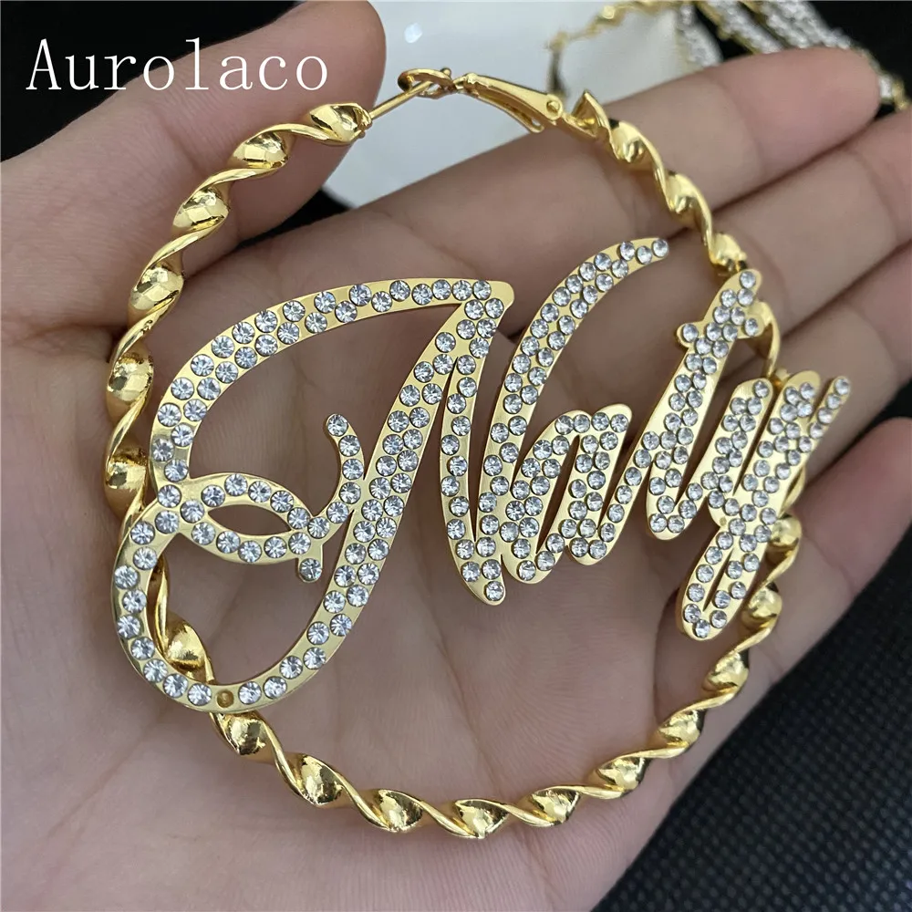 AurolaCo Custom Earrings Customized Bamboo Earrings Name Earrings Personalized Jewelry For Christmas Gift